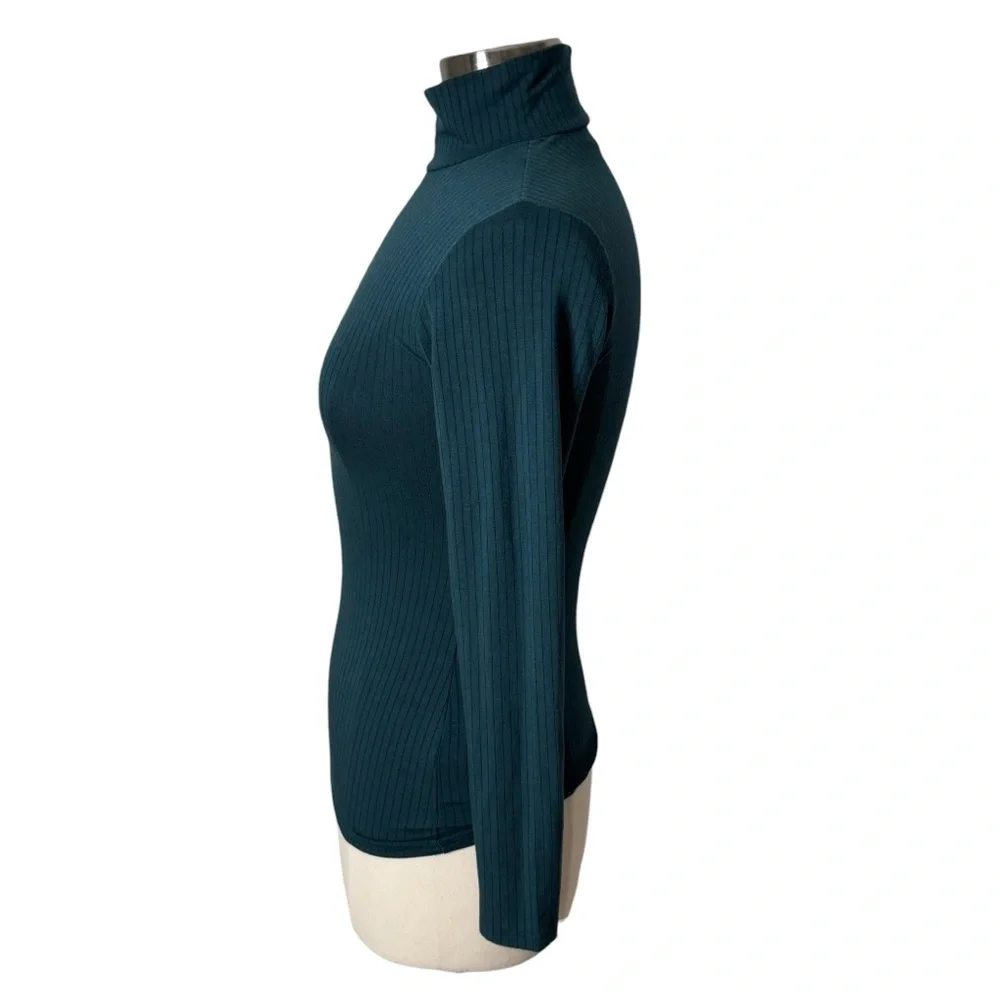Uniqlo Heattech Extra Warm Ribbed Turtleneck T-shirt Teal Womens‎ Size Small